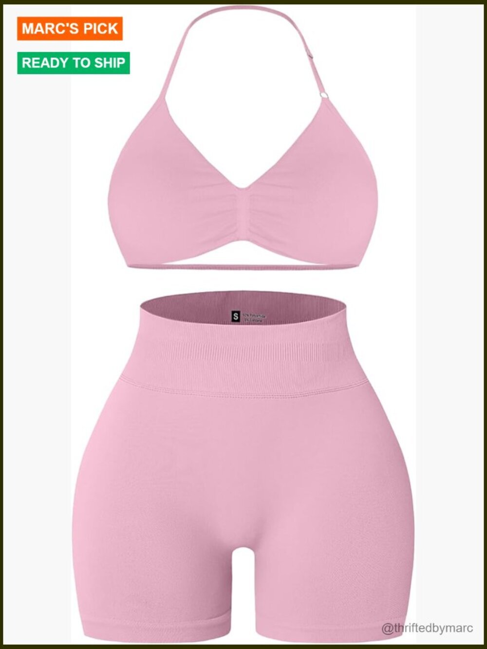 Seamless Halter Sports Bra & Scrunch Shorts Workout Set Medium
